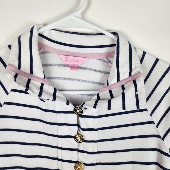 LILLY PULITZER WOMENS XXS STRIPED COLLARED POLO LONG SLEEVE SAILOR SHIRT TOP - Picture 2 of 6